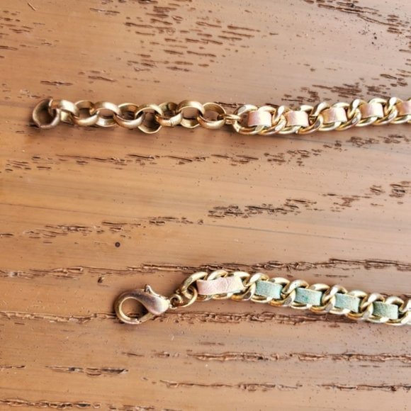 Pink Teal Vegan Leather Wrap Bracelet Gold Chain Glam Party Casual Boho Layered - Picture 8 of 9